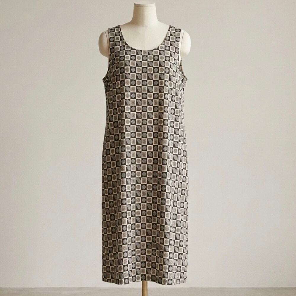 Vintage 90s Style Geometric Paisley Shift Dress Custom Sleeveless Midi 2X